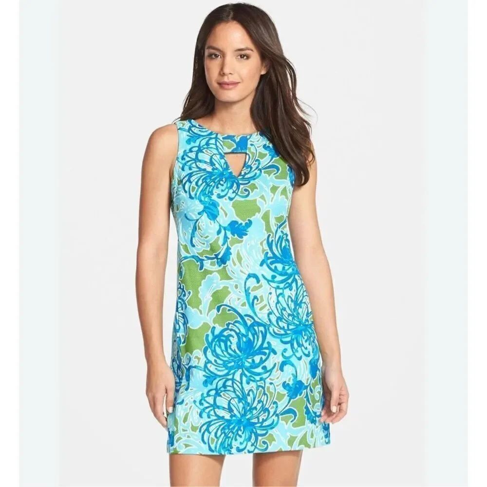 Taylor Keyhole Floral Sheath Dress Women’s 8 Green Blue